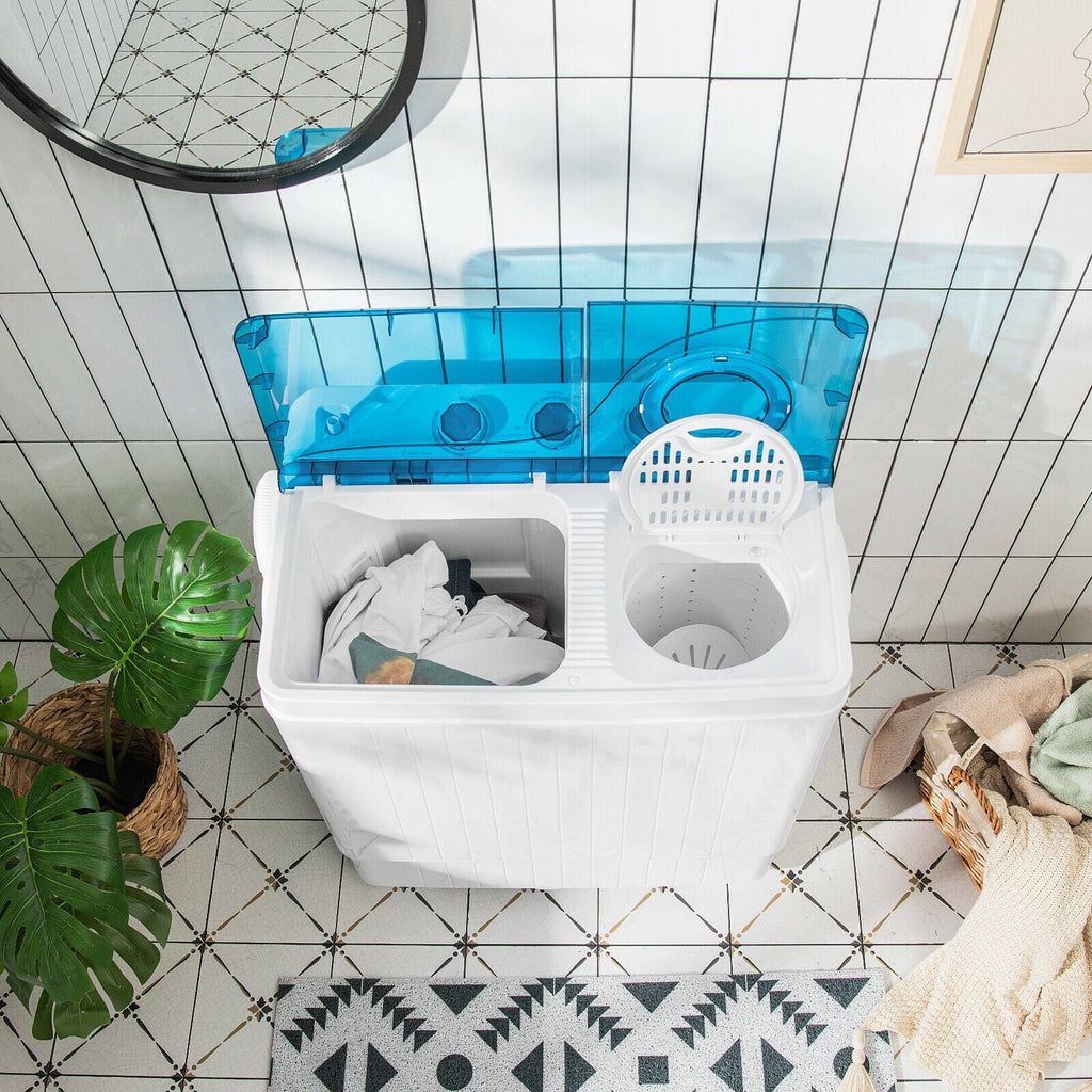 26 LBS Twin Tub Portable Washing Machine with Built-In Drain Pump-Gray