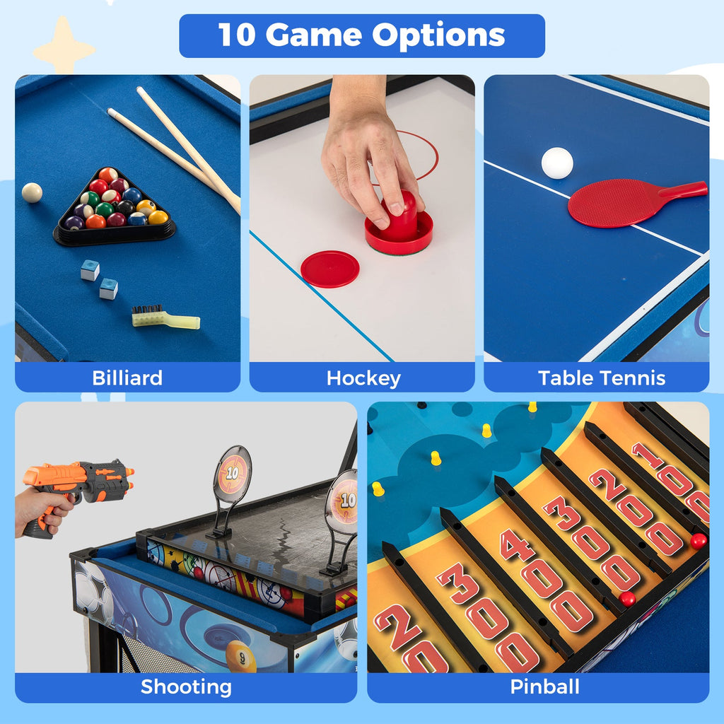 10-in-1 Combo Game Table Set with Table Tennis Basketball Soccer-Blue