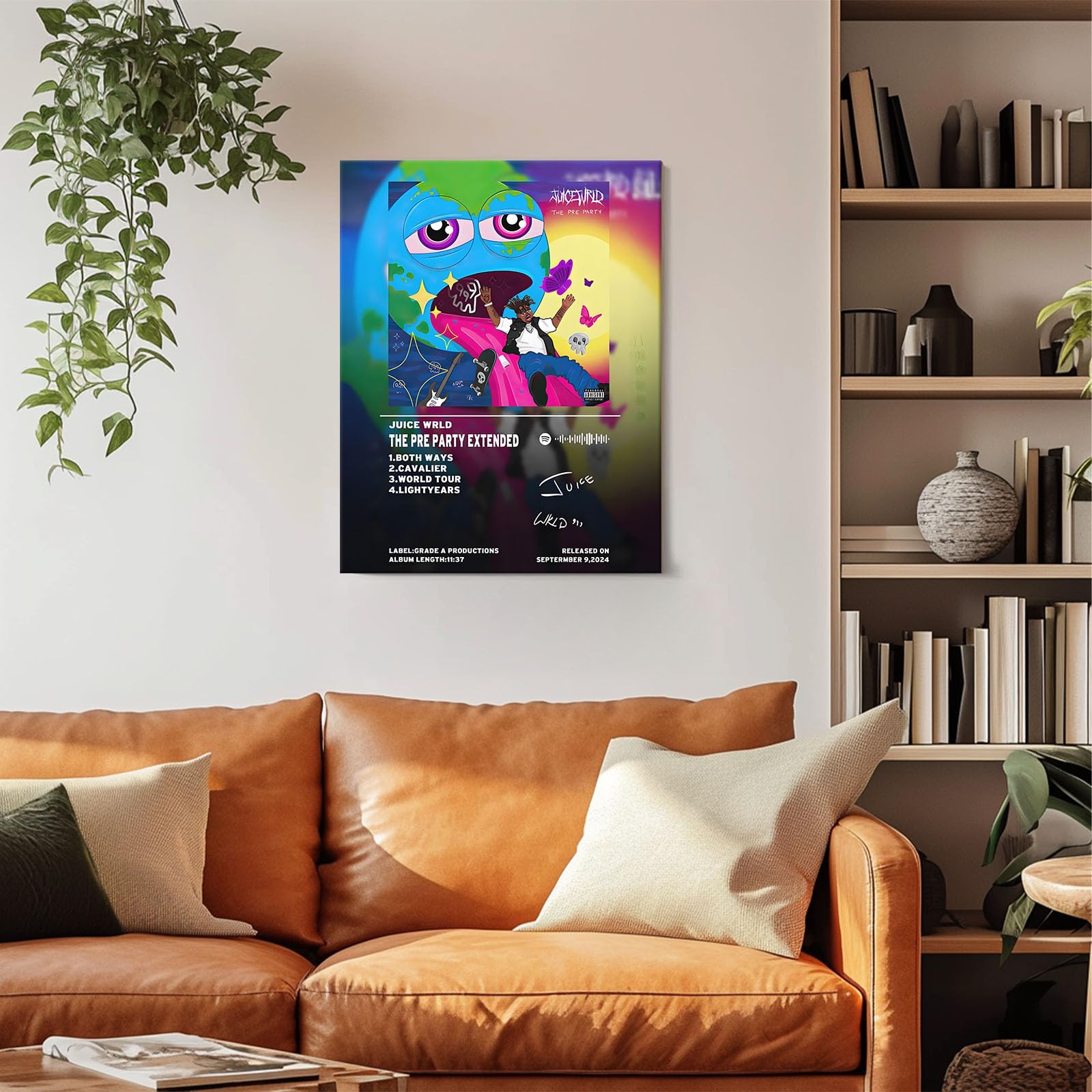 Juice Wrld Canvas Wall Art, Music Album Cover Poster Print, Rapper Singer Poster Framed Art, Aesthetic Canvas Wall Art for Bedroom or Living Room Wall Decor Gift 8x10inch