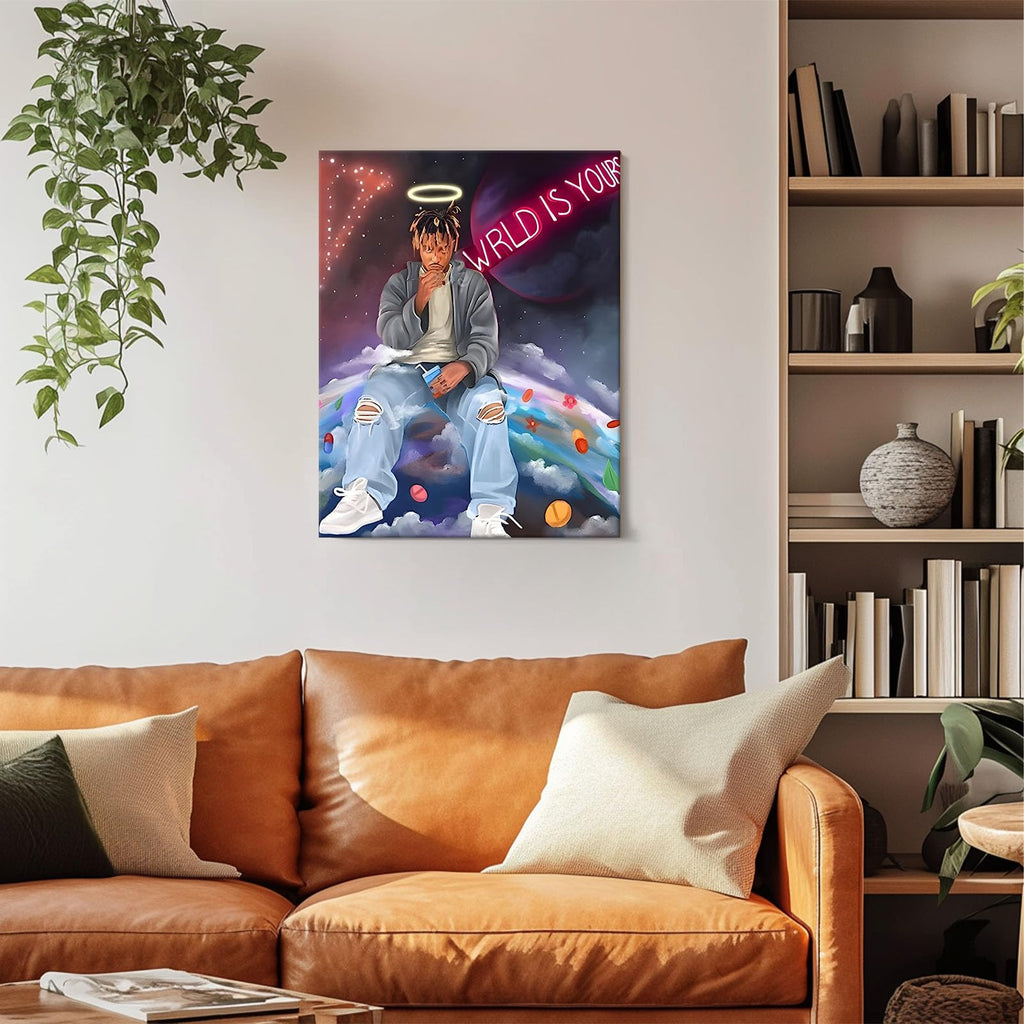 VYPEROCK Juice WRLD Collage Canvas Wall Art Bold Rapper Poster, Graffiti Urban Poster Print Artwork, Music Galaxy Aesthetic Wall Decor for Living Room Bedroom Game Room Bar Studio, Framed 8x10inch