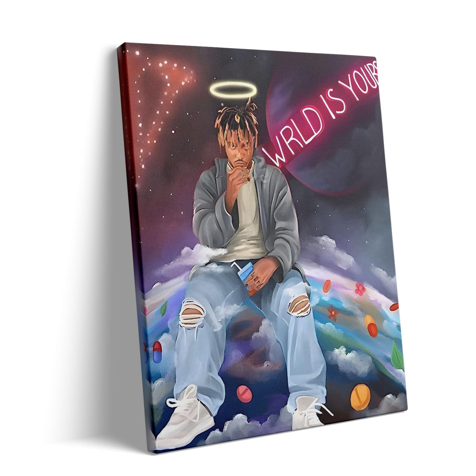 VYPEROCK Juice WRLD Collage Canvas Wall Art Bold Rapper Poster, Graffiti Urban Poster Print Artwork, Music Galaxy Aesthetic Wall Decor for Living Room Bedroom Game Room Bar Studio, Framed 8x10inch