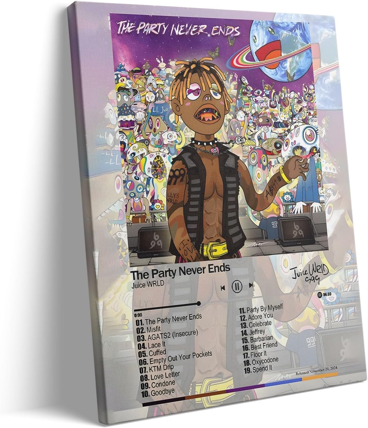 VYPEROCK Juice WRLD Collage Canvas Wall Art Bold Rapper Poster, Graffiti Urban Poster Print Artwork, Music Galaxy Aesthetic Wall Decor for Living Room Bedroom Game Room Bar Studio, Framed 8x10inch