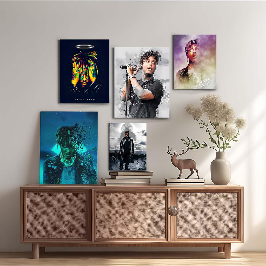 VYPEROCK Juice WRLD Collage Canvas Wall Art Bold Rapper Poster, Graffiti Urban Poster Print Artwork, Music Galaxy Aesthetic Wall Decor for Living Room Bedroom Game Room Bar Studio, Framed 8x10inch
