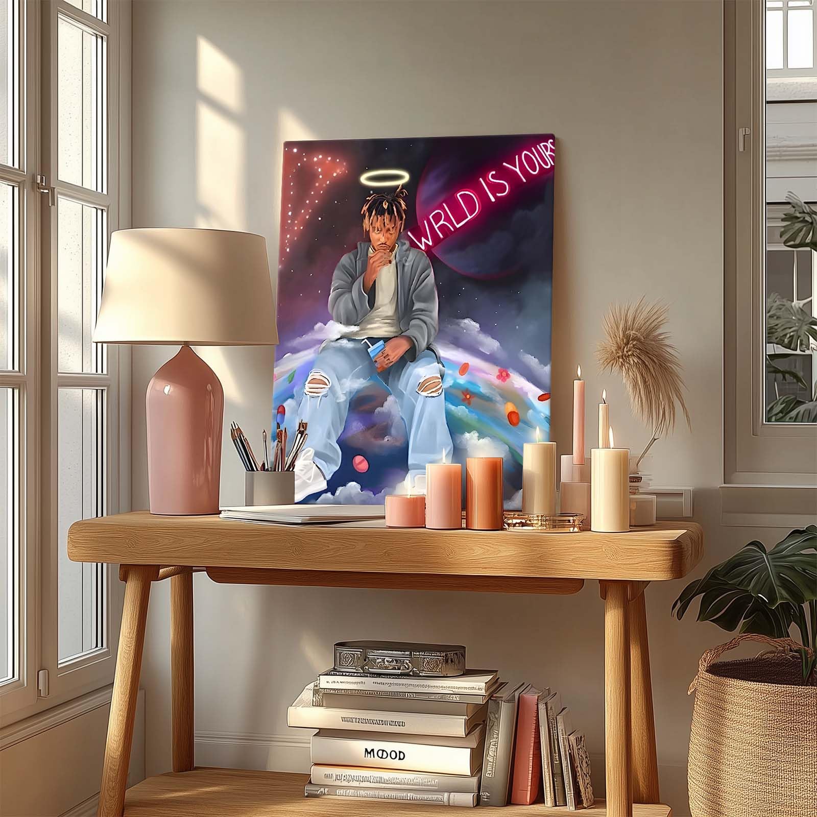 VYPEROCK Juice WRLD Collage Canvas Wall Art Bold Rapper Poster, Graffiti Urban Poster Print Artwork, Music Galaxy Aesthetic Wall Decor for Living Room Bedroom Game Room Bar Studio, Framed 8x10inch