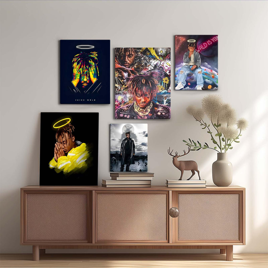 VYPEROCK Juice WRLD Collage Canvas Wall Art Bold Rapper Poster, Graffiti Urban Poster Print Artwork, Music Galaxy Aesthetic Wall Decor for Living Room Bedroom Game Room Bar Studio, Framed 8x10inch