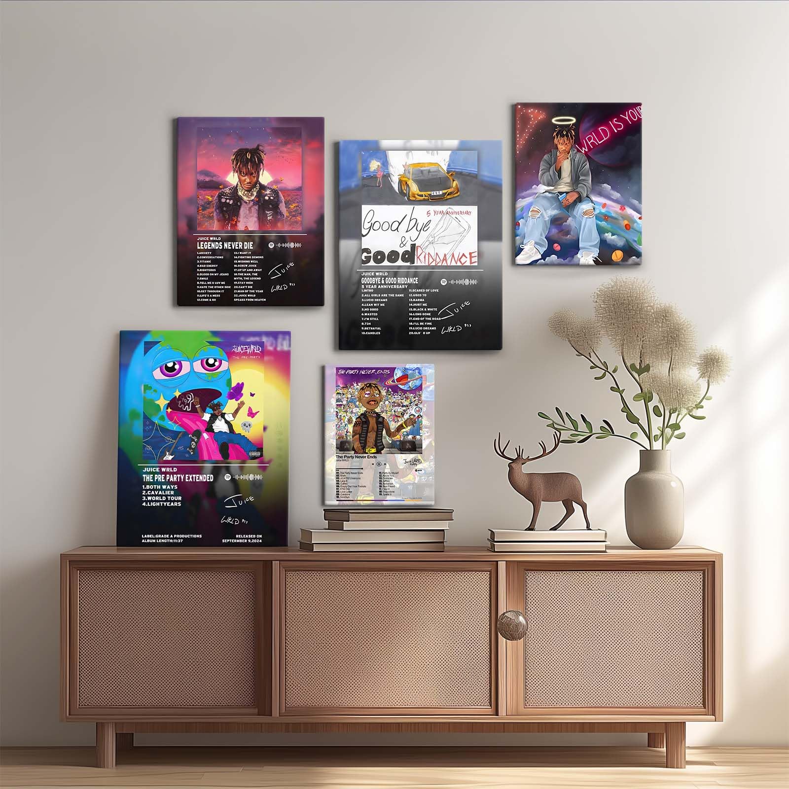 Juice Wrld Canvas Wall Art, Music Album Cover Poster Print, Rapper Singer Poster Framed Art, Aesthetic Canvas Wall Art for Bedroom or Living Room Wall Decor Gift 8x10inch