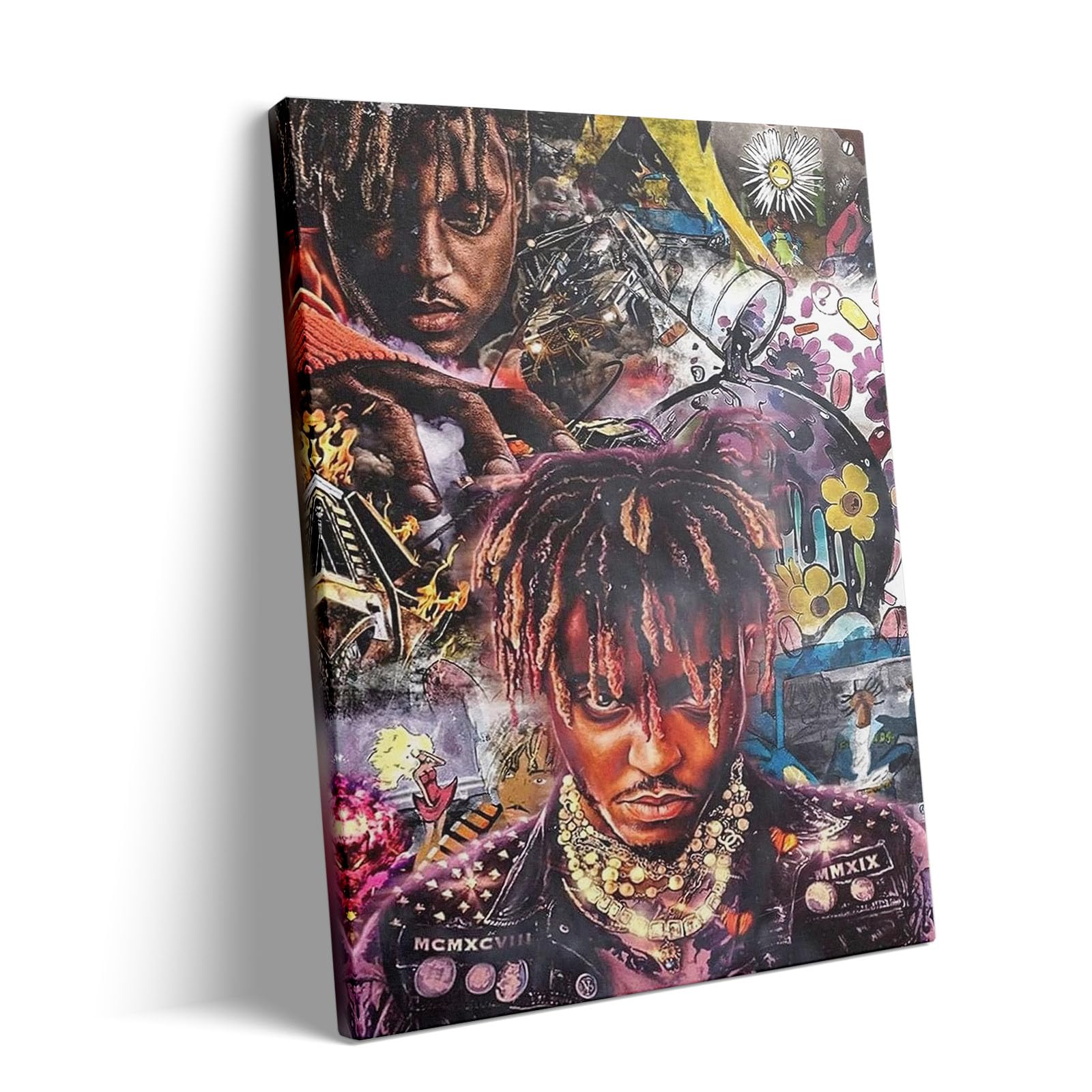 VYPEROCK Juice WRLD Collage Canvas Wall Art Bold Rapper Poster, Graffiti Urban Poster Print Artwork, Music Galaxy Aesthetic Wall Decor for Living Room Bedroom Game Room Bar Studio, Framed 8x10inch