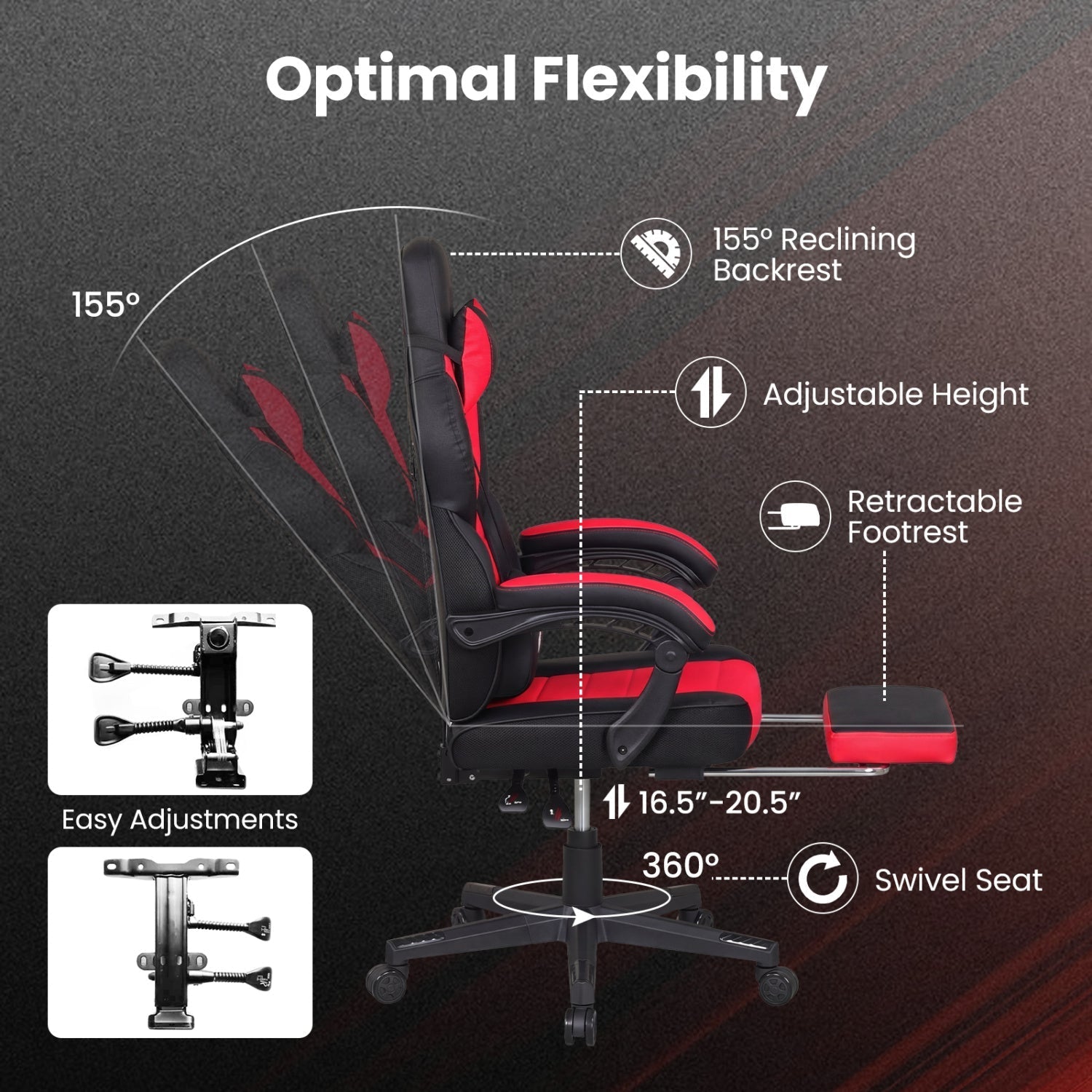 Ergonomic Video Game Chair with Headrest and Reclining Backrest
