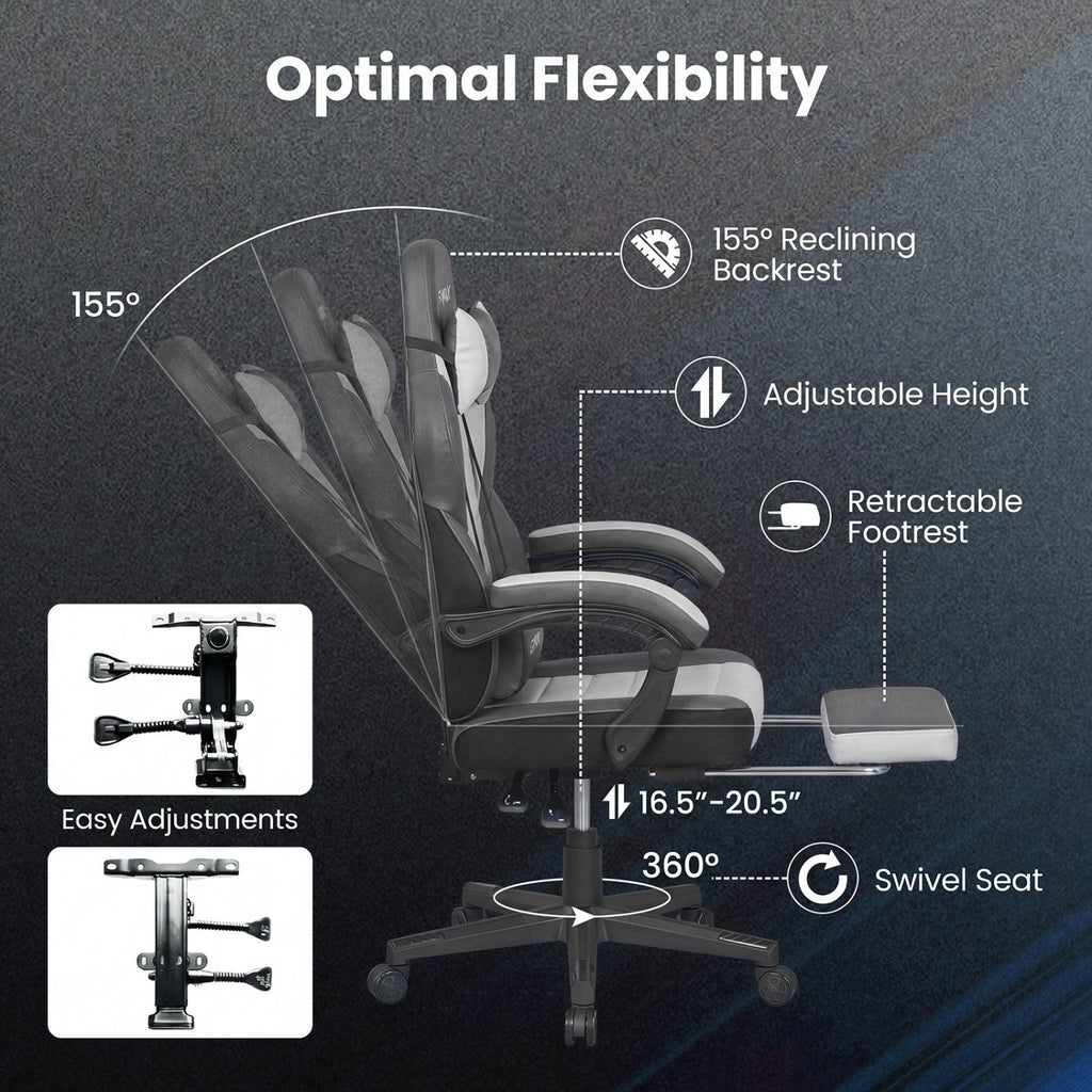 Ergonomic Video Game Chair with Headrest and Reclining Backrest