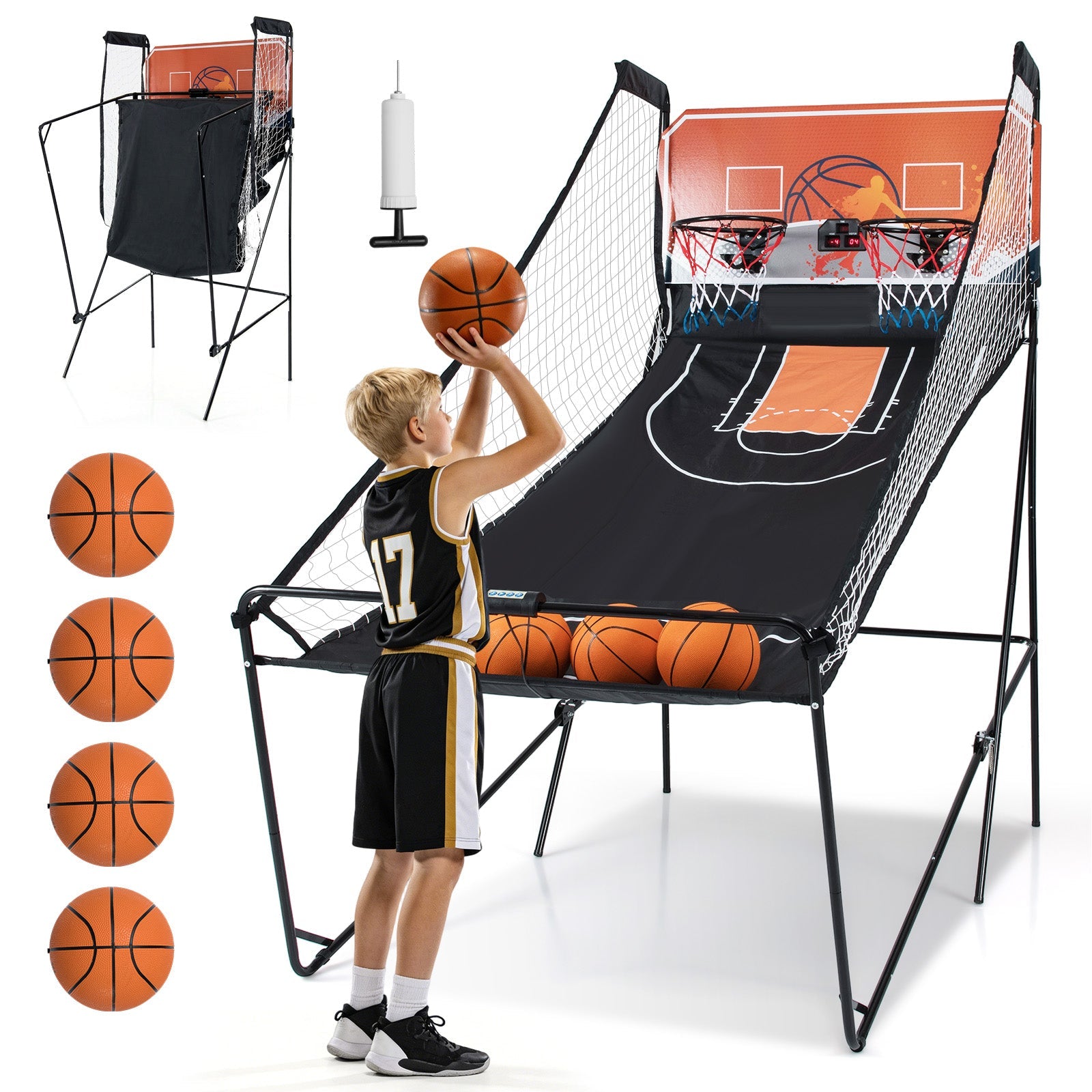 Foldable Basketball Arcade Game Kids Basketball Hoop Machine with 8 Exciting Playing Modes