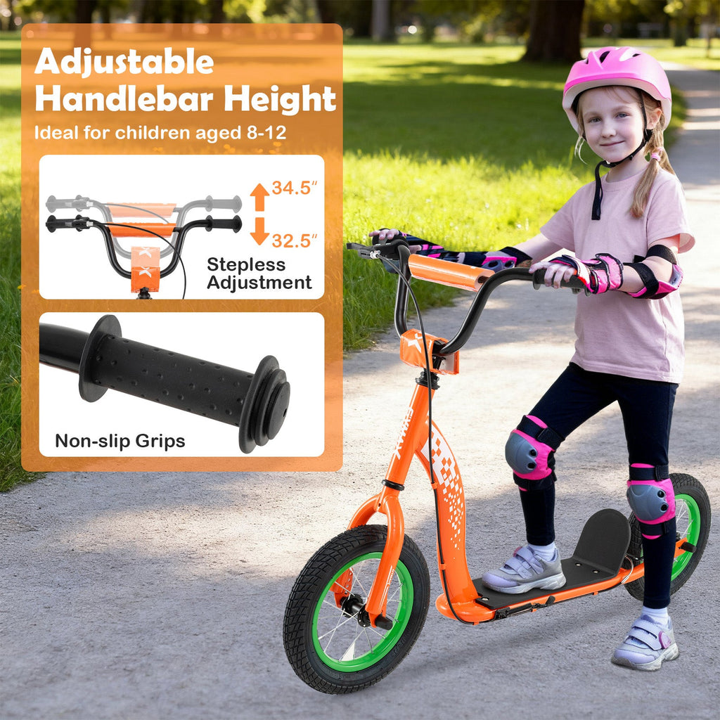 Kids Scooter Youth Kick Scooter with Adjustable Height Handlebar 12-Inch Inflatable Wheels