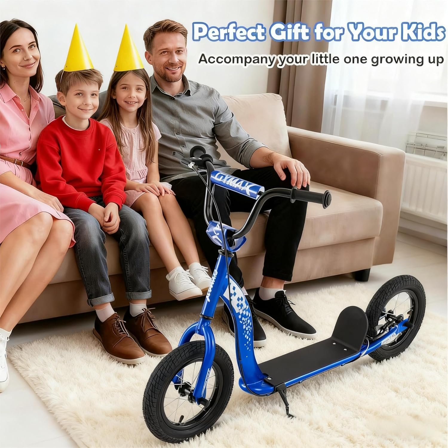 Kids Scooter Youth Kick Scooter with Adjustable Height Handlebar 12-Inch Inflatable Wheels