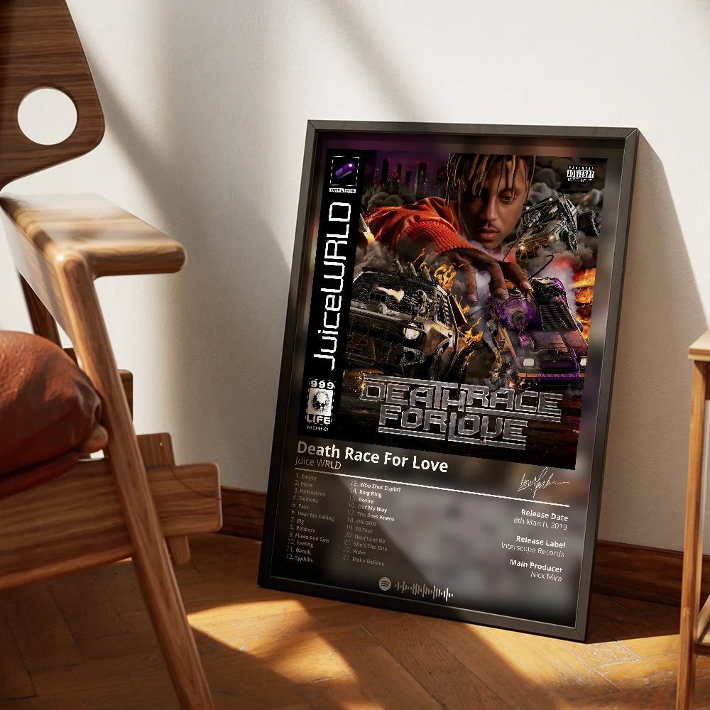 Juice W-WRLD  Poster Rapper Album Cover Retro Poster Music Canvas Wall Art Print Mural Home Decor Music Lover Gift