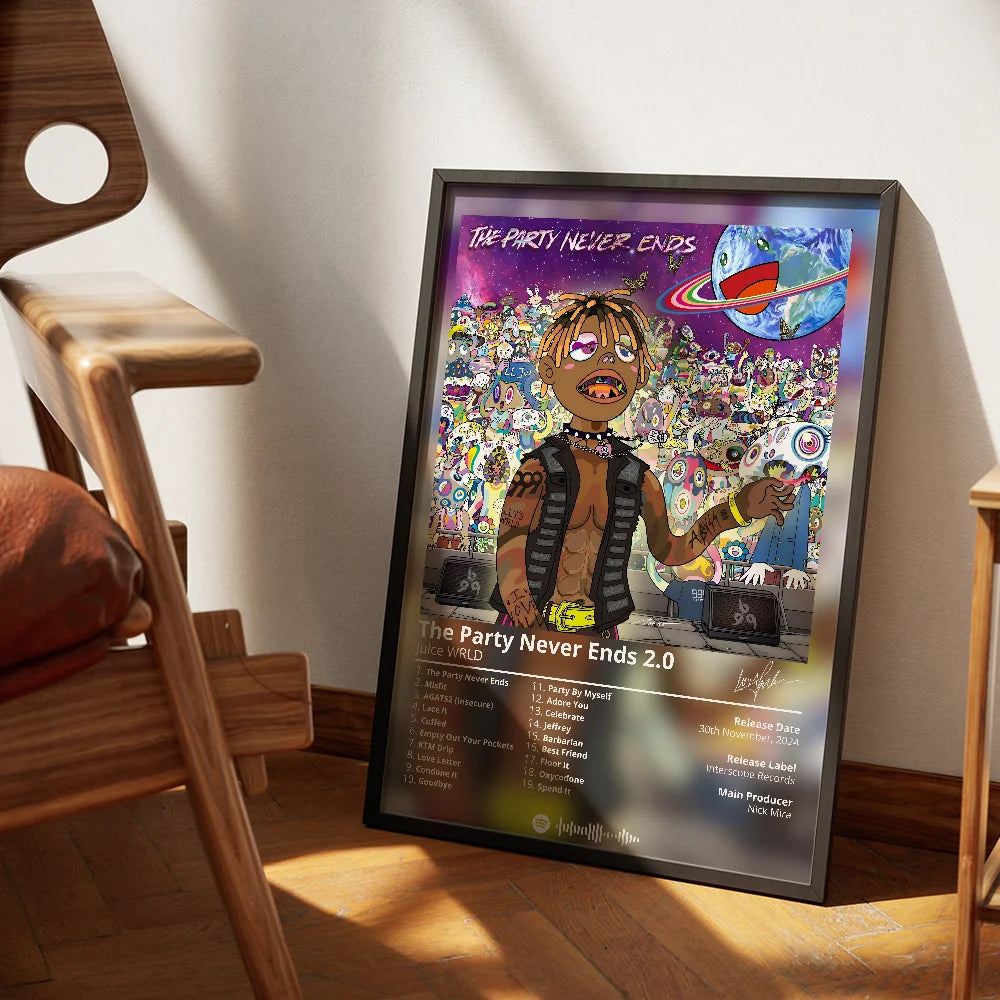 Juice W-WRLD  Poster Rapper Album Cover Retro Poster Music Canvas Wall Art Print Mural Home Decor Music Lover Gift