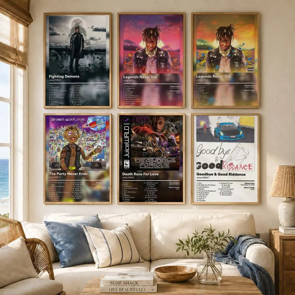 Legend Emo Rap Icon J-Juice WRLD Poster Versatile HD Waterproof Wall Art Self-Adhesive Decor for Any Space Ideal Gift