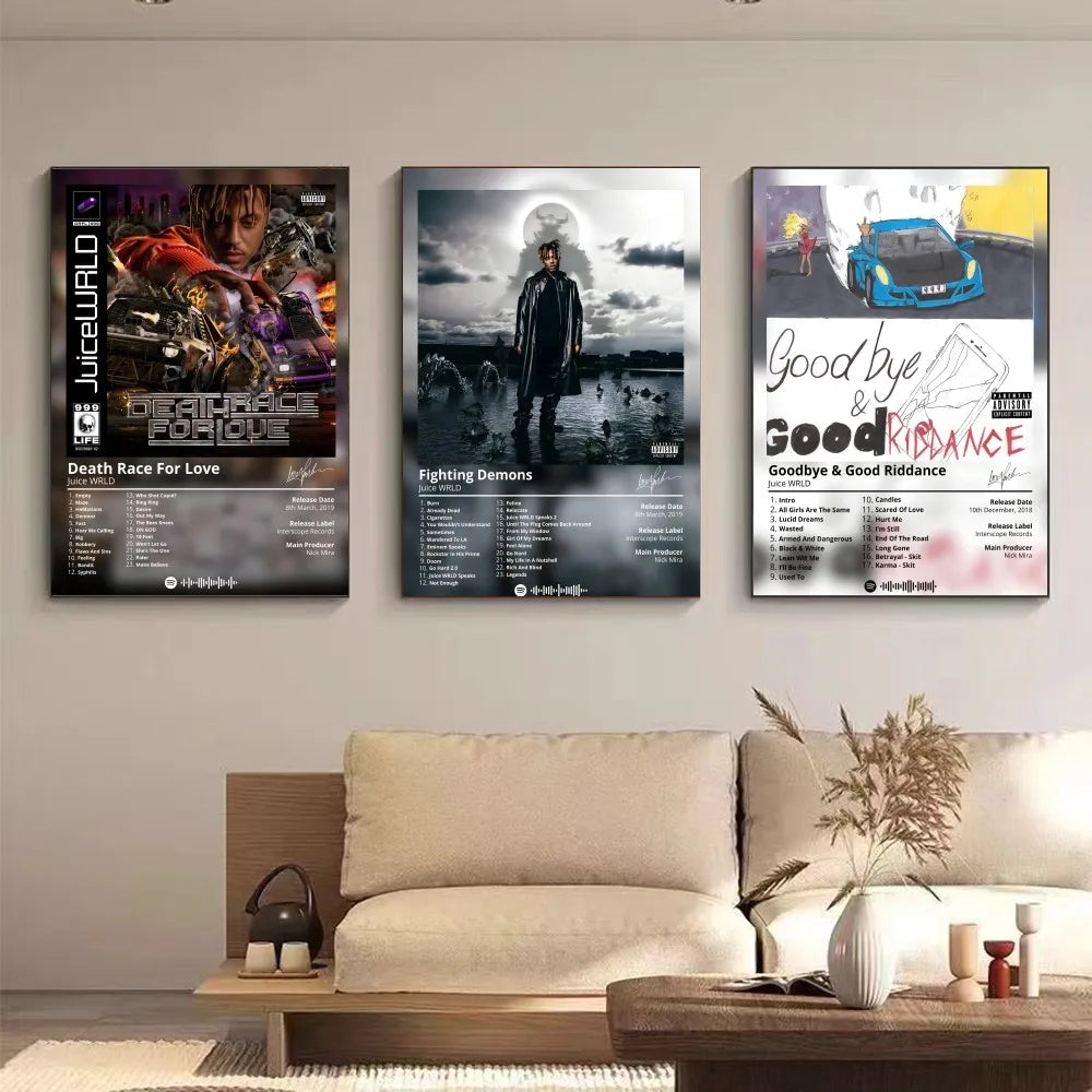 Juice W-WRLD  Poster Rapper Album Cover Retro Poster Music Canvas Wall Art Print Mural Home Decor Music Lover Gift