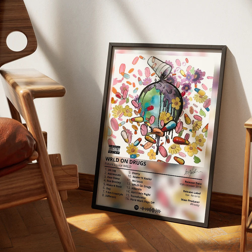 Juice W-WRLD  Poster Rapper Album Cover Retro Poster Music Canvas Wall Art Print Mural Home Decor Music Lover Gift