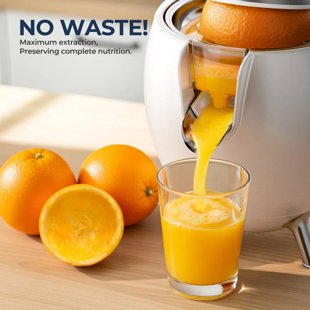 Electric Stainless Steel Citrus Juicer, Orange Lemon Set Juicer with 2 Cones, BPA-Free and Easy to Clean, Powerful 850W, White