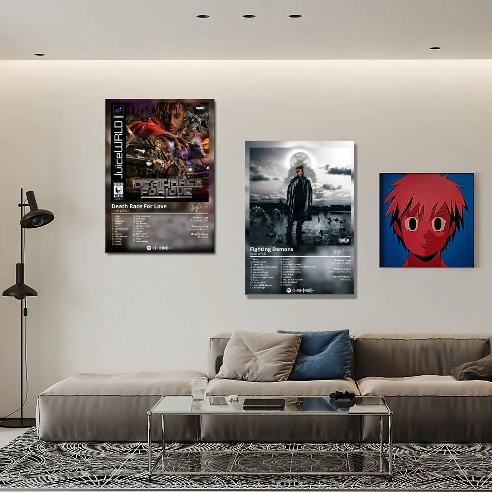 Juice W-WRLD  Poster Rapper Album Cover Retro Poster Music Canvas Wall Art Print Mural Home Decor Music Lover Gift