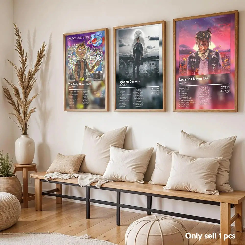 J-Juice W-WRLD Poster Waterproof Self-Stick Wall Art Stickers, Removable Wall Decor for Living Room and Bedroom