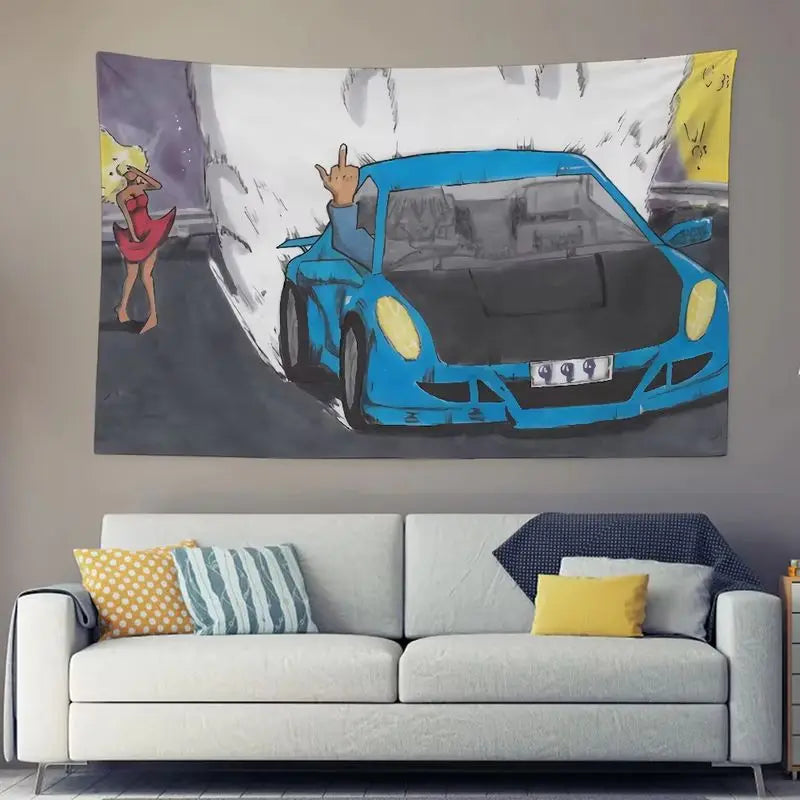 VIKAMA Vintage Juice WRLD Wall Tapestry Sunset Butterfly Hip Hop Singer Portrait Teen Music Fan Room Hanging Cloth Decor