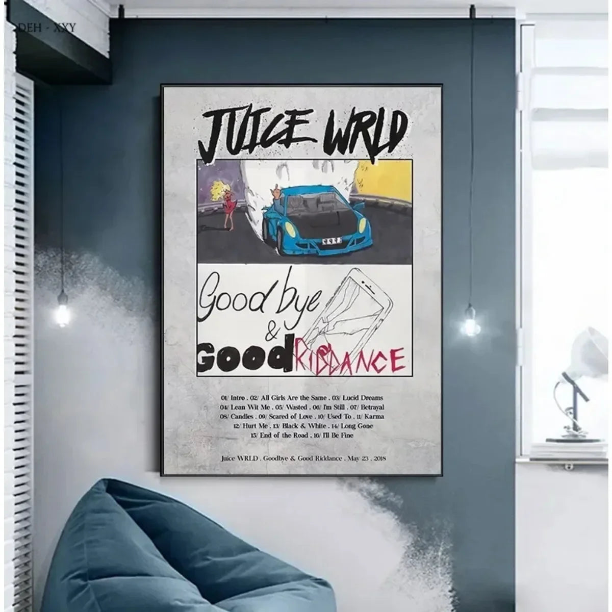 Canvas Painting Posters and Prints Wall Art Hip Hop Singer Juice WRLD Album Cover Juice Wrld Wall Art Rapper Portrait Pictrues