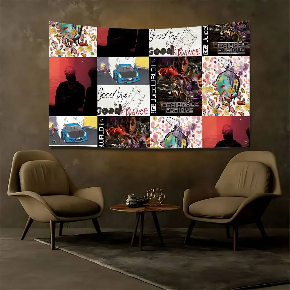 VIKAMA Juice WRLD Rapper Tapestry Musician Wall Hanging Custom Fan Merch Aesthetic Bedroom Decor Art Flag Cloth Banner
