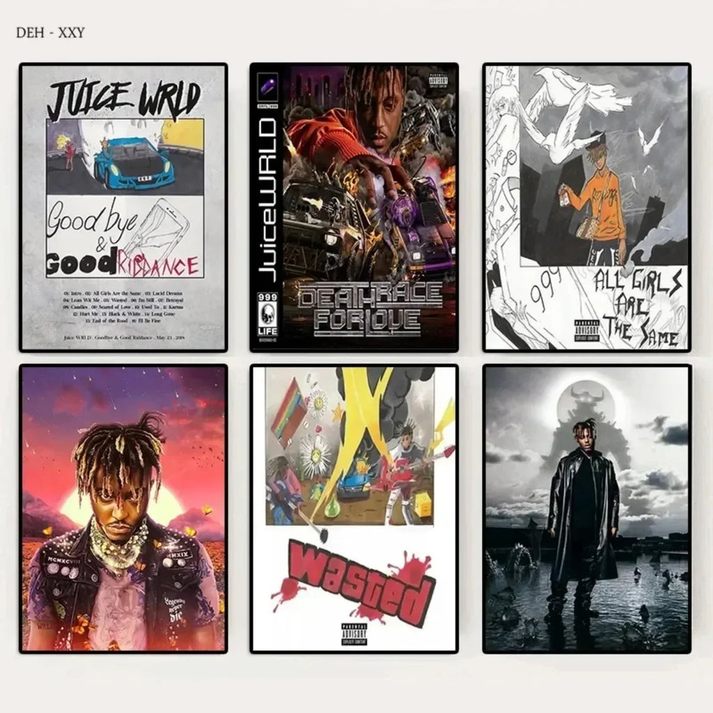 Canvas Painting Posters and Prints Wall Art Hip Hop Singer Juice WRLD Album Cover Juice Wrld Wall Art Rapper Portrait Pictrues