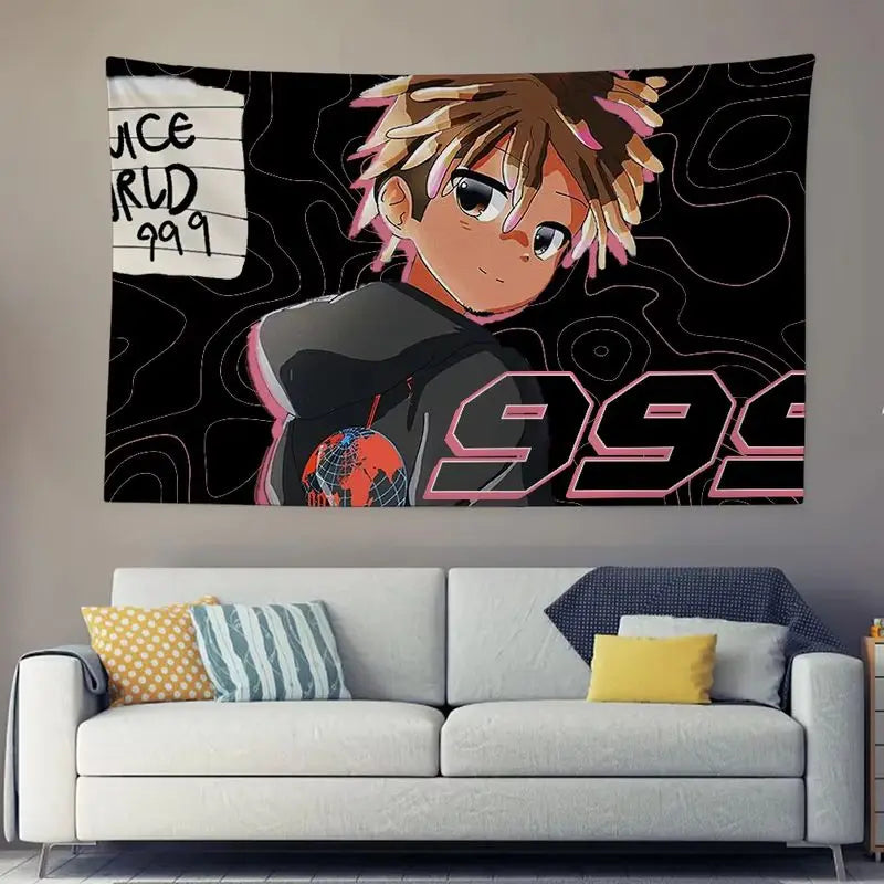 VIKAMA Vintage Juice WRLD Wall Tapestry Sunset Butterfly Hip Hop Singer Portrait Teen Music Fan Room Hanging Cloth Decor