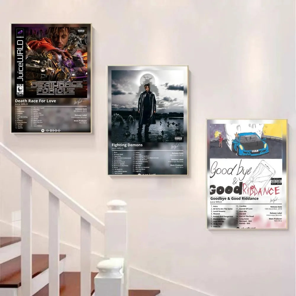 Juice W-WRLD  Poster Rapper Album Cover Retro Poster Music Canvas Wall Art Print Mural Home Decor Music Lover Gift
