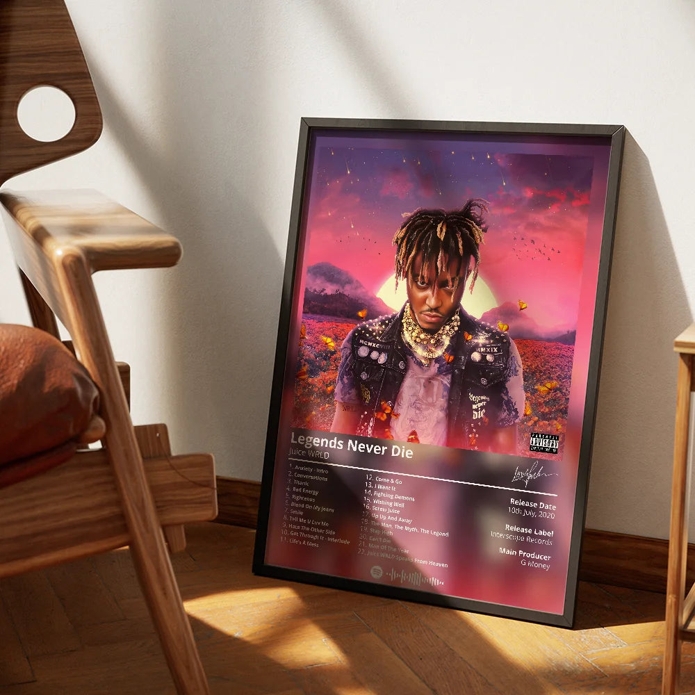 Juice W-WRLD  Poster Rapper Album Cover Retro Poster Music Canvas Wall Art Print Mural Home Decor Music Lover Gift