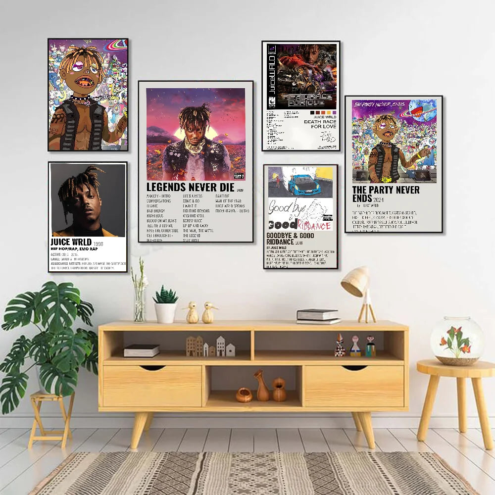 1PC Hip Hop Rapper J-Juice W-Wrld Music Poster Waterproof Wall Art Movie Posters For Bar Living Bedroom Retro Room Decor Gift