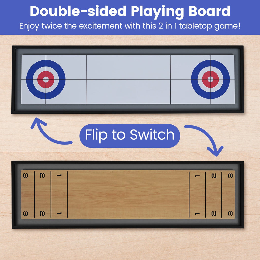 Shuffleboard and Curling 2 in 1 Board Game Portable 2-Sided Tabletop Shuffle Board Game