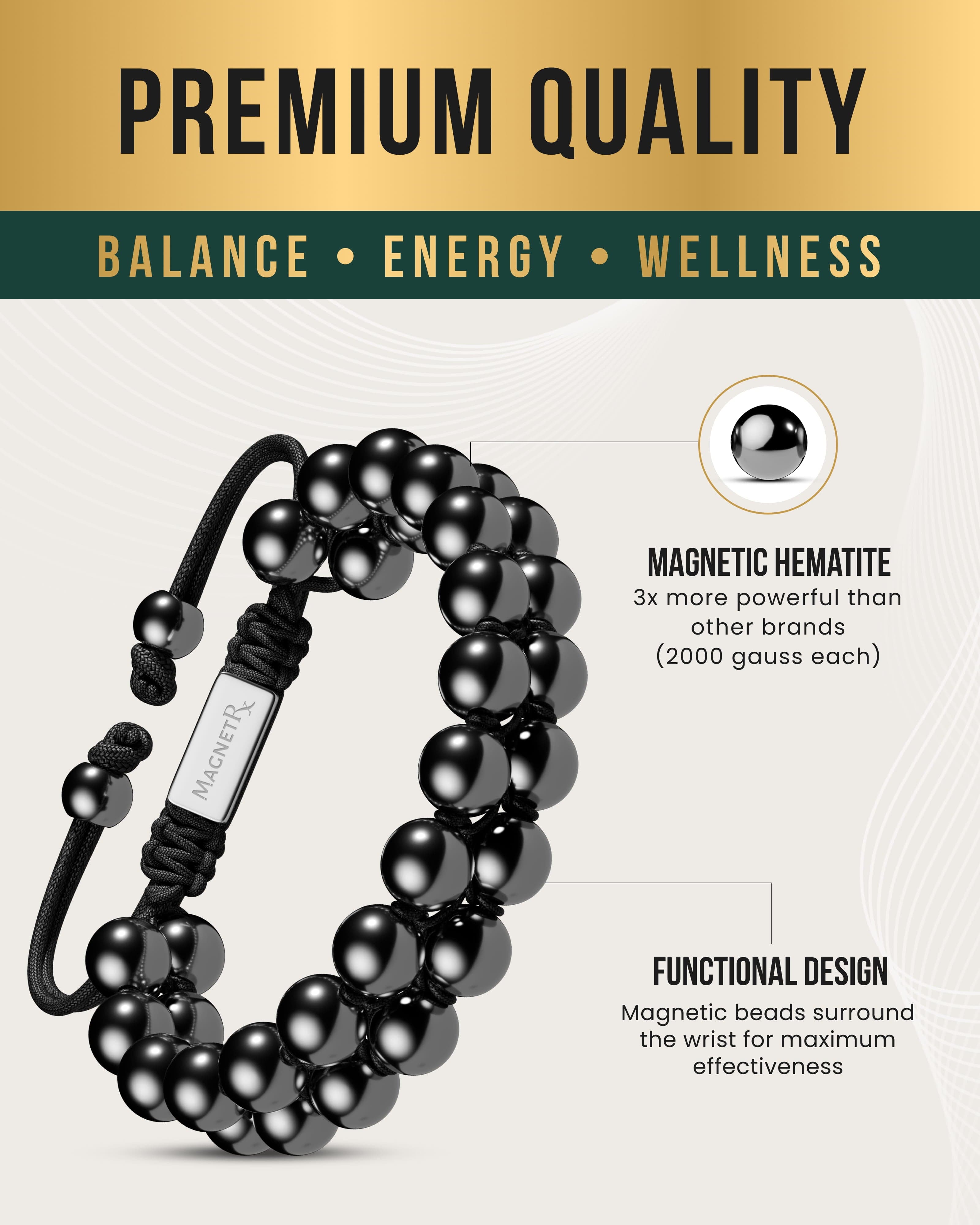 High Power Magnetic Hematite Bracelet Double Row