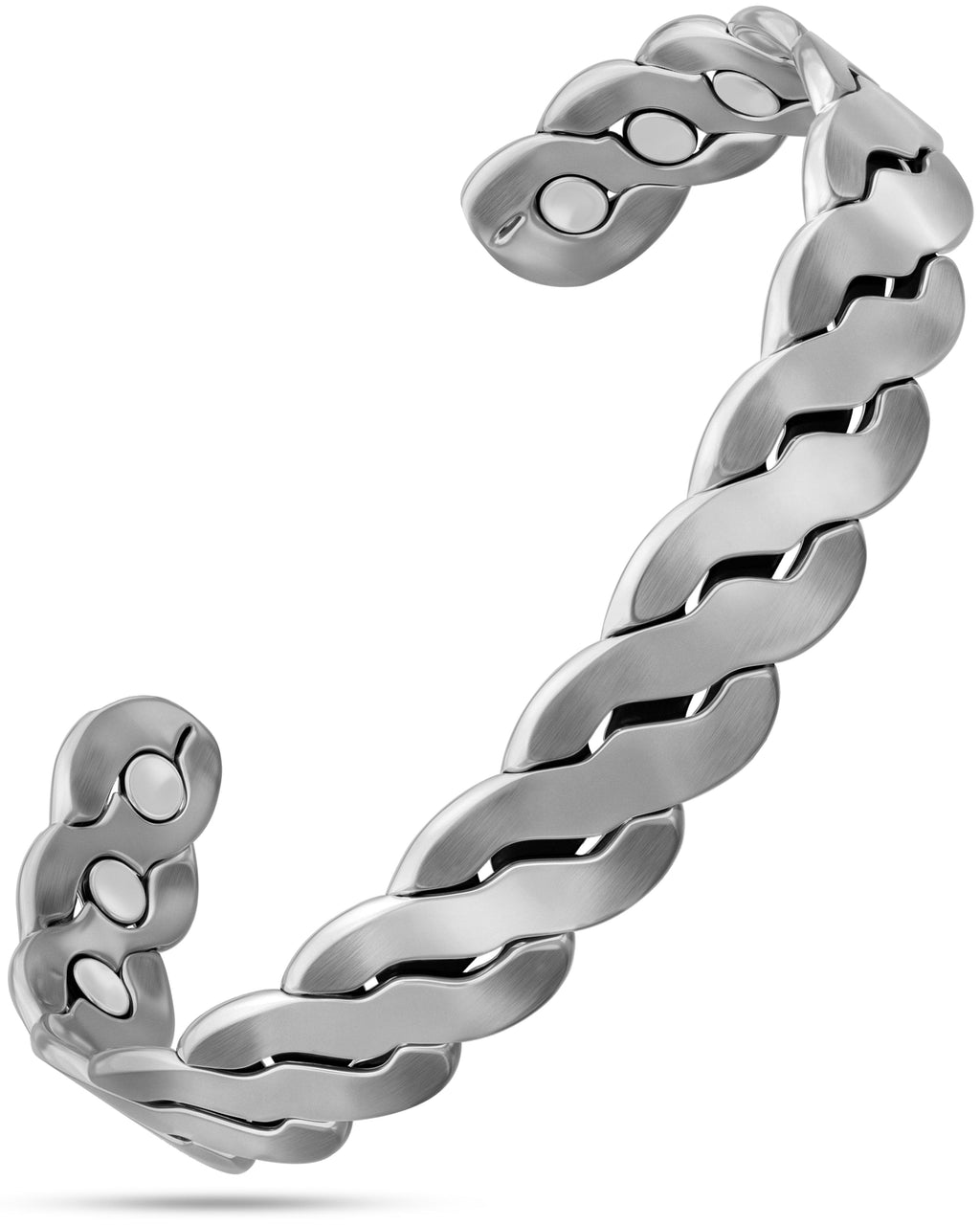 Rugged Twist Magnetic Therapy Bracelet Silver Bangle
